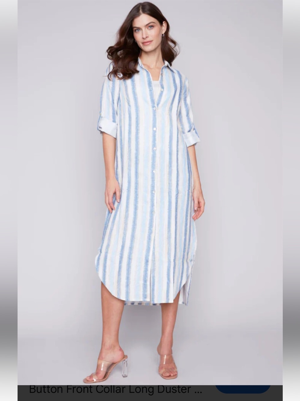 Linen Light Blue and White Striped Button-Up Shirt Dress size M.cottage core